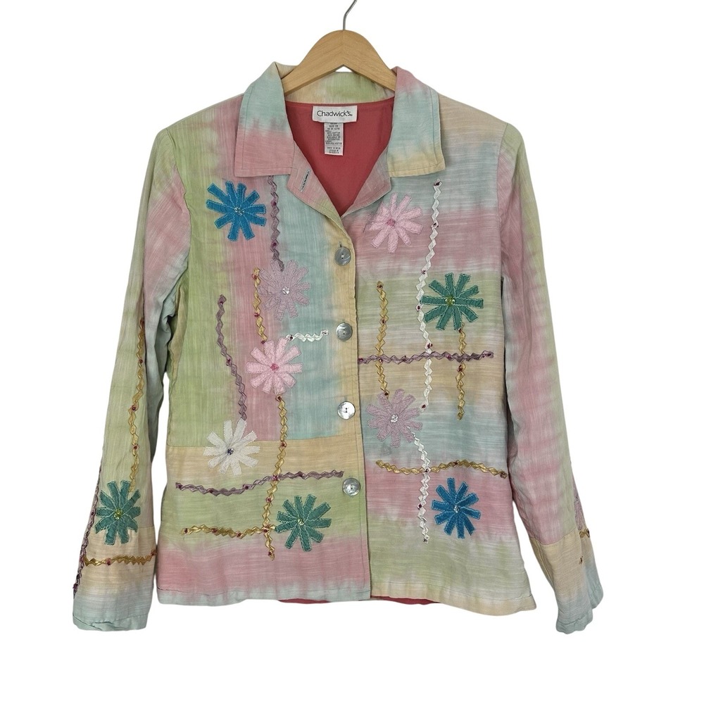 Vintage Chadwick's Blazer Jacket Women's Size 14 Colorful‎ Embellished India 80s